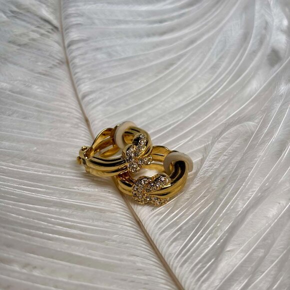 Gold -Tone Plated & Crystals Clip On Earrings Loops - Swarovski - Picture 4 of 6